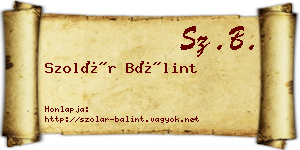 Szolár Bálint névjegykártya